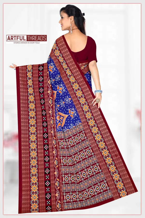 Blue__Pure_Cotton_Sambalpuri_Printed_Saree_Push_Premium_For_Women