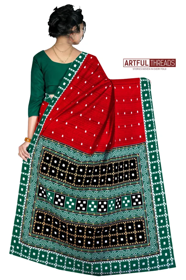 Red__Pure_Cotton_Sambalpuri_Printed_Saree_Push_Premium_For_Women