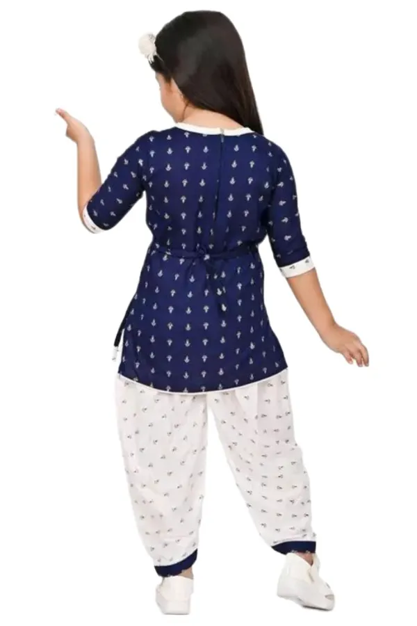 Navy_Blue_Rayon_Cotton_Makkhi_Print_Three-Quarter_Sleeves_Churidar_Set_For_Girls