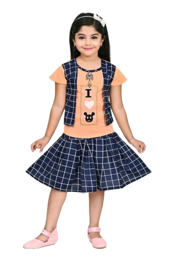 Peach_Cotton_Polyster_Short_Sleeves_Top_Skirt_Set_For_Girls