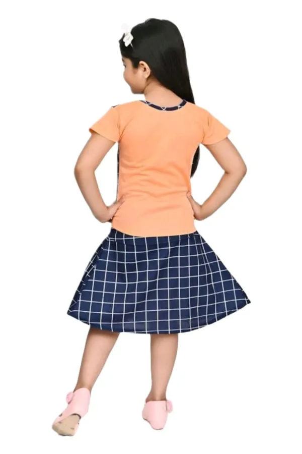 Peach_Cotton_Polyster_Short_Sleeves_Top_Skirt_Set_For_Girls