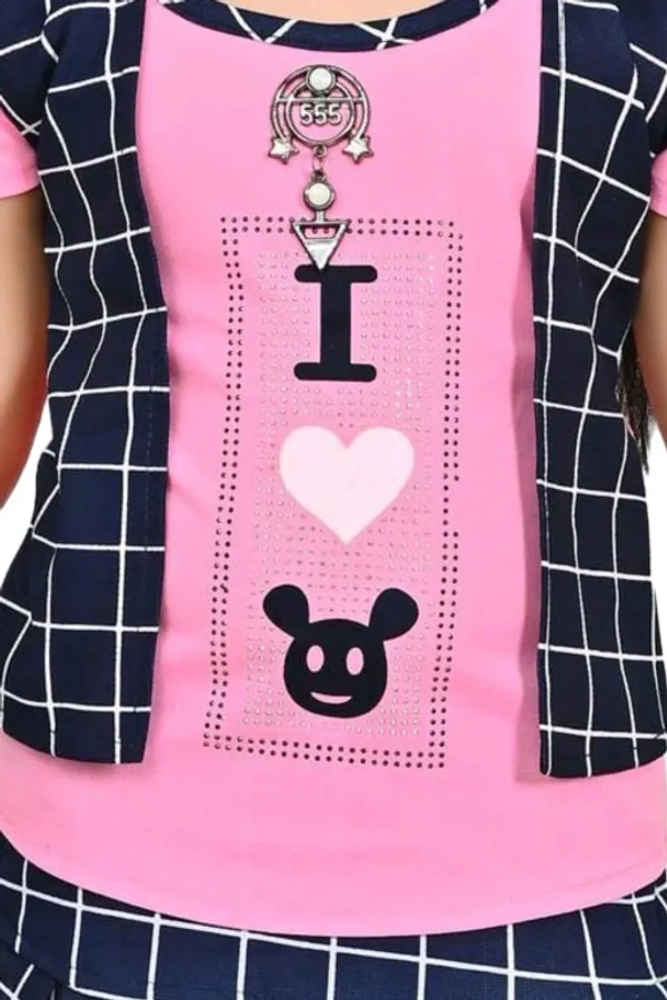 Pink_Cotton_Polyster_Short_Sleeves_Top_Skirt_Set_For_Girls