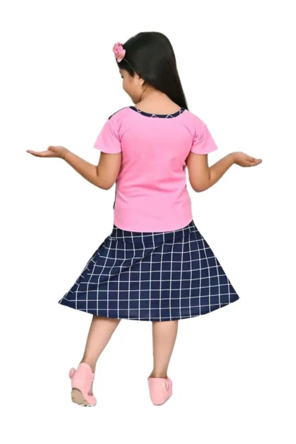Pink_Cotton_Polyster_Short_Sleeves_Top_Skirt_Set_For_Girls