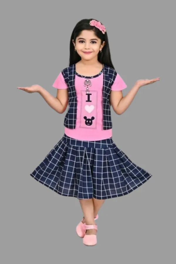 Pink_Cotton_Polyster_Short_Sleeves_Top_Skirt_Set_For_Girls