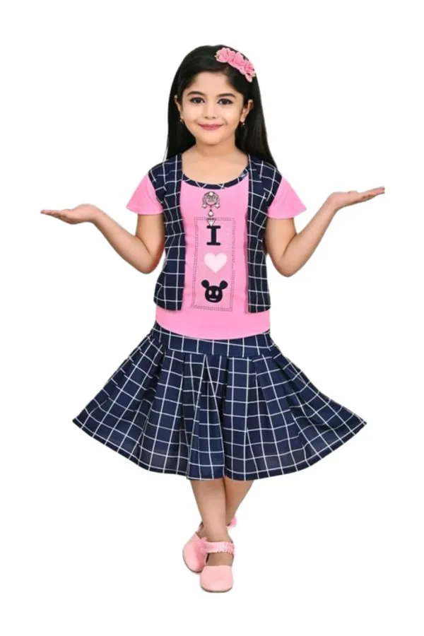 Pink_Cotton_Polyster_Short_Sleeves_Top_Skirt_Set_For_Girls