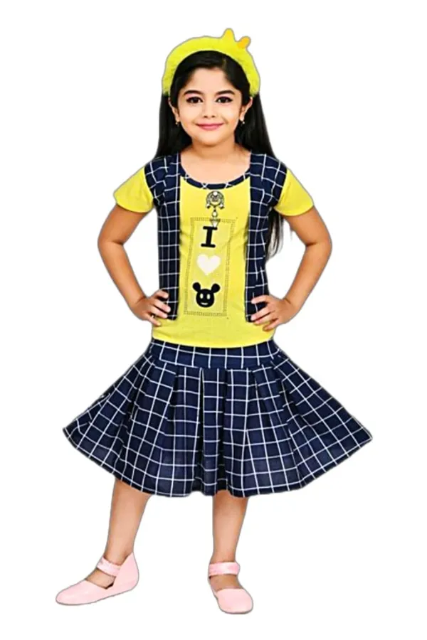 Yellow_Cotton_Polyster_Short_Sleeves_Top_Skirt_Set_For_Girls