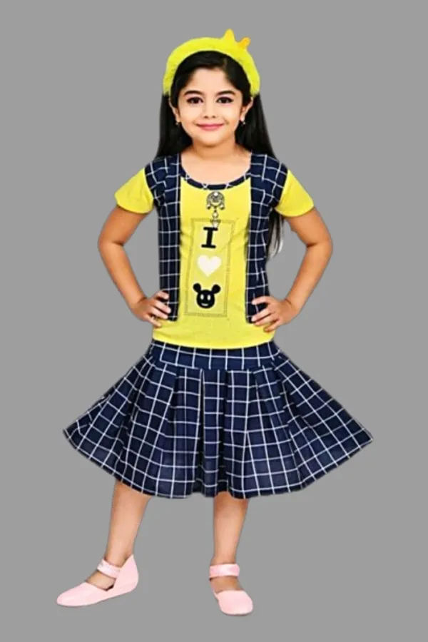 Yellow_Cotton_Polyster_Short_Sleeves_Top_Skirt_Set_For_Girls