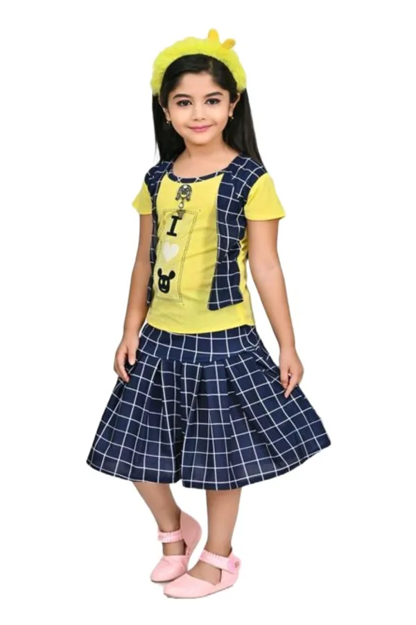 Yellow_Cotton_Polyster_Short_Sleeves_Top_Skirt_Set_For_Girls