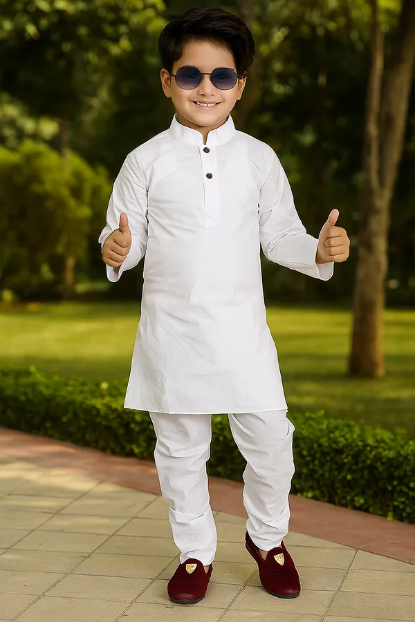 Boys_White_Pure_100%_Cotton_Punjabi_Kurta_Pyjama_Set