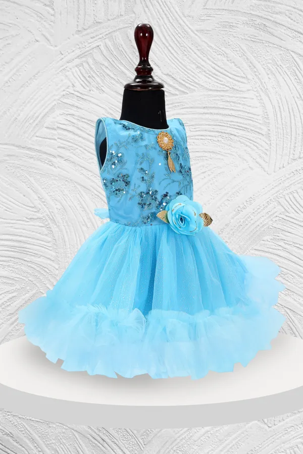 Aqua_Blue_Sleeveless_Net_Frock_For_Girls