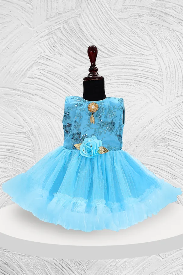 Aqua_Blue_Sleeveless_Net_Frock_For_Girls