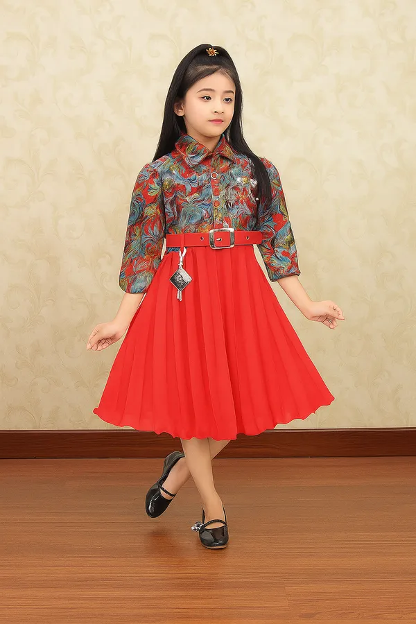 bsy_rangoli_print_frock_Red