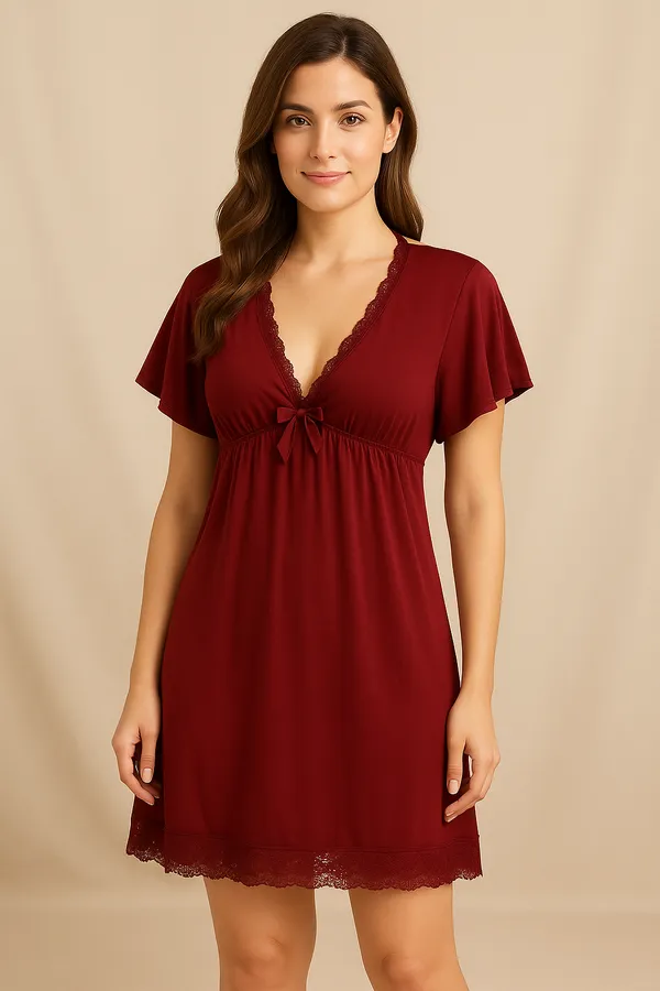 Curve_Closer_Women_Lace_Trim_Nightdress_Soft_Stretch_V_Neck_Sleepwear