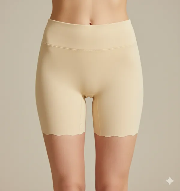 Beige_Cotton_Semi_Bonded_Shorts_For_Women