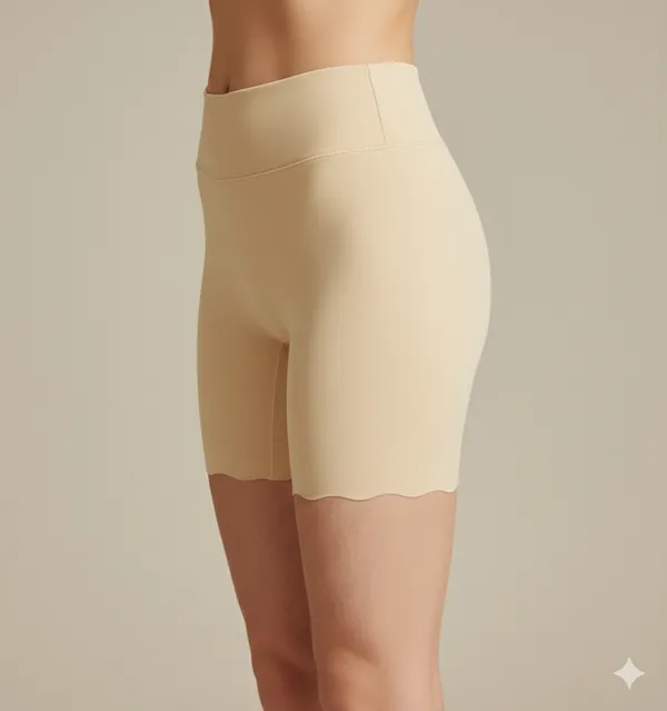 Beige_Cotton_Semi_Bonded_Shorts_For_Women