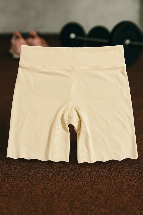 Beige_Cotton_Semi_Bonded_Shorts_For_Women