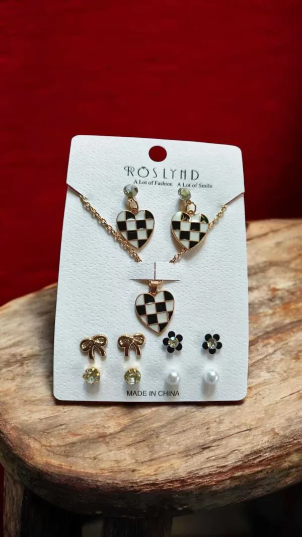 Gold&Black&White_Resin_Alloy_Earring_&_Pendant_Set_For_Women