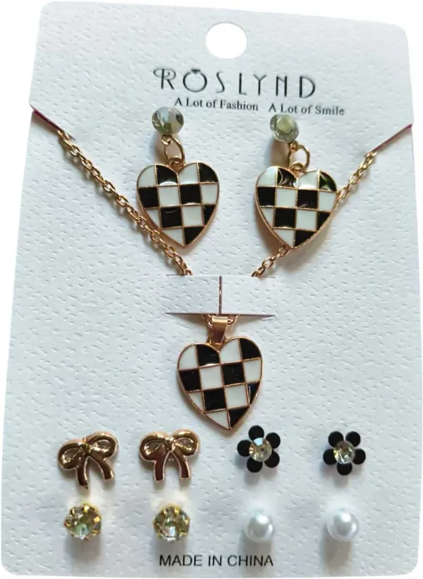 Gold&Black&White_Resin_Alloy_Earring_&_Pendant_Set_For_Women