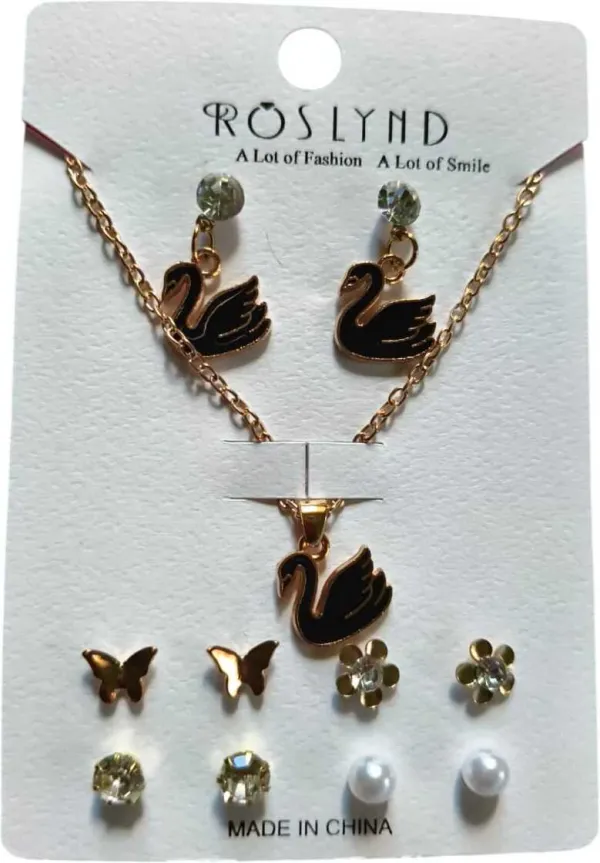 Gold&Black_Resin_Alloy_Necklace,_Pendant_&_Earring_Set_For_Women