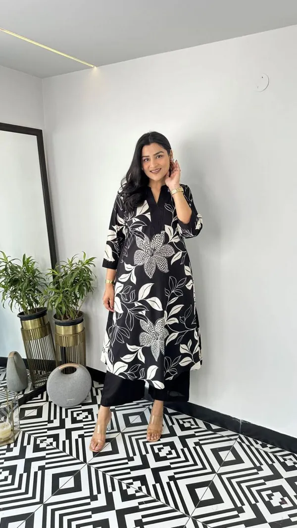 Black_Printed_Kurta_&_Pant_For_Women_&_Girls