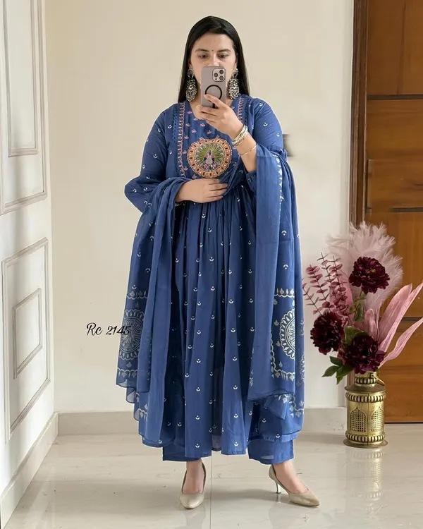 Blue_Mor_Printed_Anarkali_Kurta,_Pant_&_Dupatta_For_Women_&_Girls