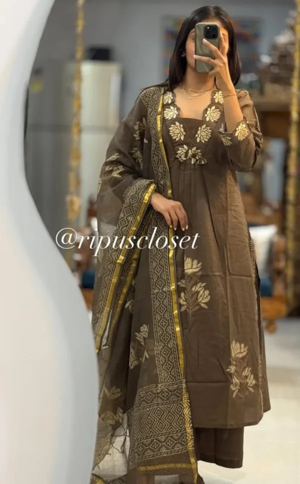 COFFE_NEW_EMBORIDERY_KURTI_WITH_PANT_AND_DUPPTA_SAT_