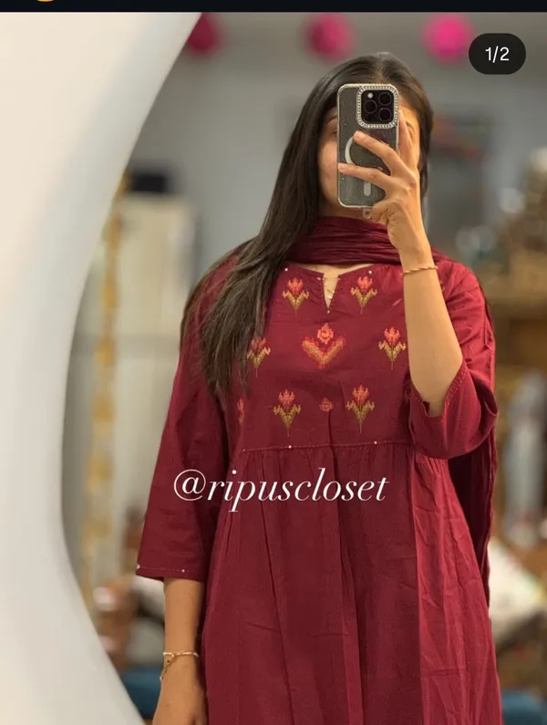 MARON_NEW_YOG_ANKARLI_KURTI_WITH_PANT_AND_DUPPTA_SAT_