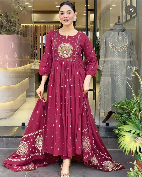 Rani_Pink_Mor_Printed_Anarkali_Kurta,_Pant_&_Dupatta_For_Women_&_Girls