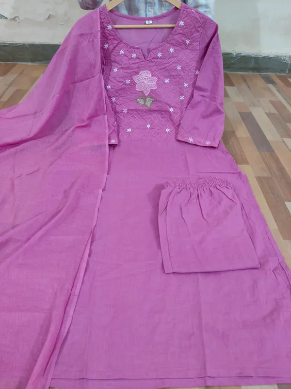 PEACH_NEW__FANCY_YOG_KURTI_WITH_PANT_AND_DUPPTA_SAT_