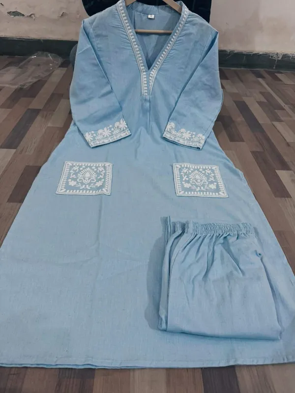 SKY_TWO_SIDE_POCKET_EMBORIDERY__KURTI_WITH_PANT_