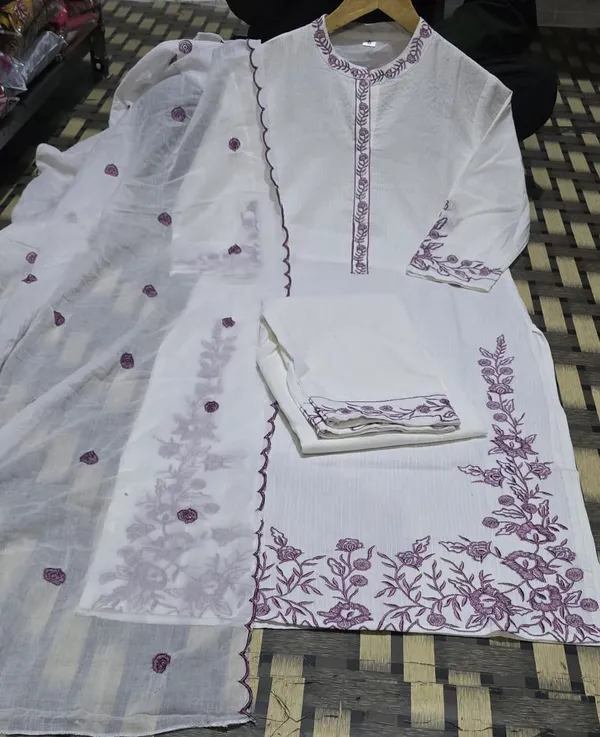 White_Emboridery_Kurta,_Pant_&_Dupatta_For_Women_&_Girls