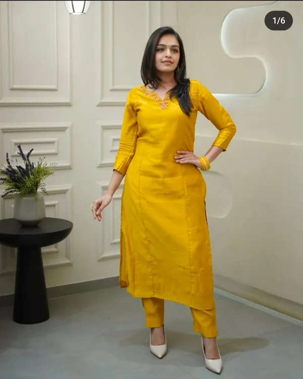 YEELOW_SIDE_PRINTEX_KURTI_WITH_PANT_