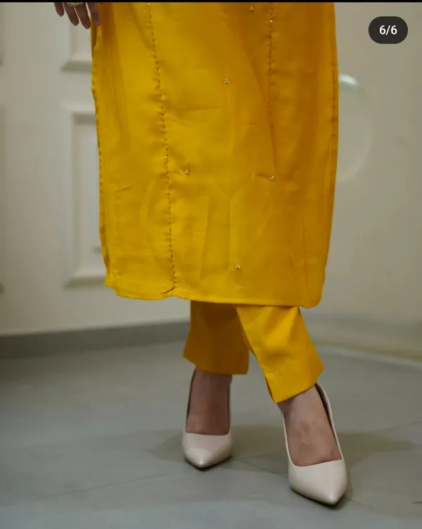 YEELOW_SIDE_PRINTEX_KURTI_WITH_PANT_