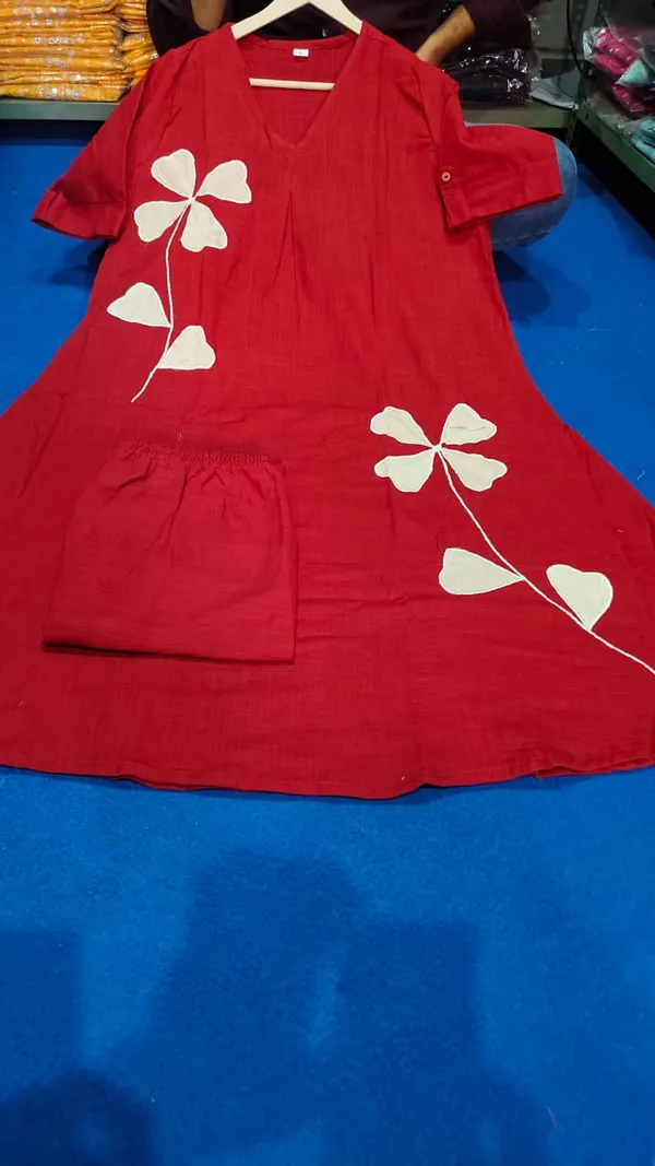 Red_Patch_Work_Co-Ord_Set_For_Women