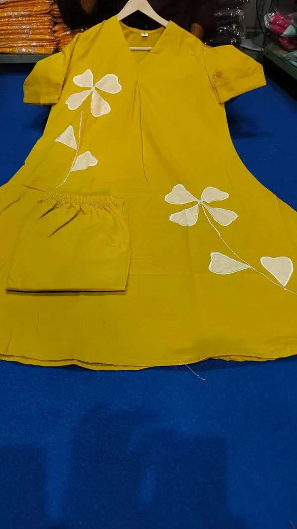 Yellow_Patch_Work_Kurta_&_Pant_Co-Ord_Set_For_Women_&_Girls