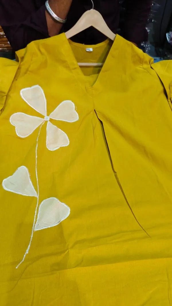 Yellow_Patch_Work_Kurta_&_Pant_Co-Ord_Set_For_Women_&_Girls