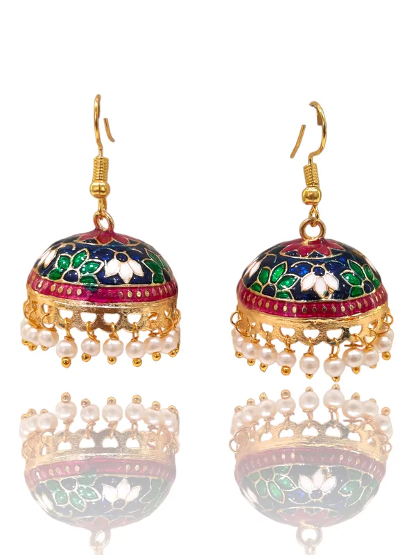 Royal_Blue_Mix_Copper_&_Brass_Premium_&_Elegant_Meenakari_Dome_Jhumka_For_Women