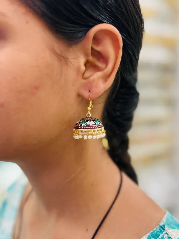 Royal_Blue_Mix_Copper_&_Brass_Premium_&_Elegant_Meenakari_Dome_Jhumka_For_Women