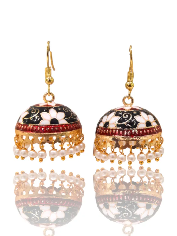 Black_And_White_Mix_Copper_&_Brass_Premium_&_Elegant_Meenakari_Dome_Jhumka_For_Women