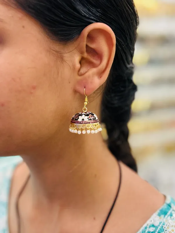 Black_And_White_Mix_Copper_&_Brass_Premium_&_Elegant_Meenakari_Dome_Jhumka_For_Women