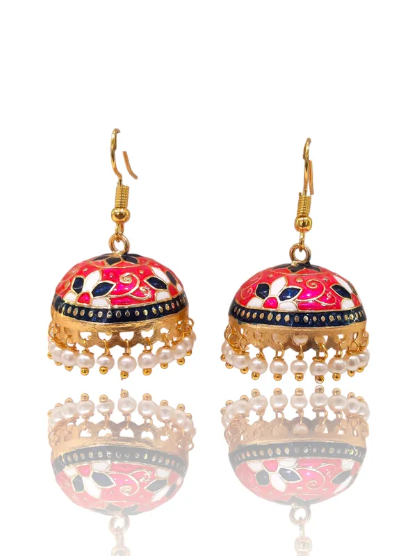 Pink_Mix_Copper_&_Brass_Premium_&_Elegant_Meenakari_Dome_Jhumka_For_Women