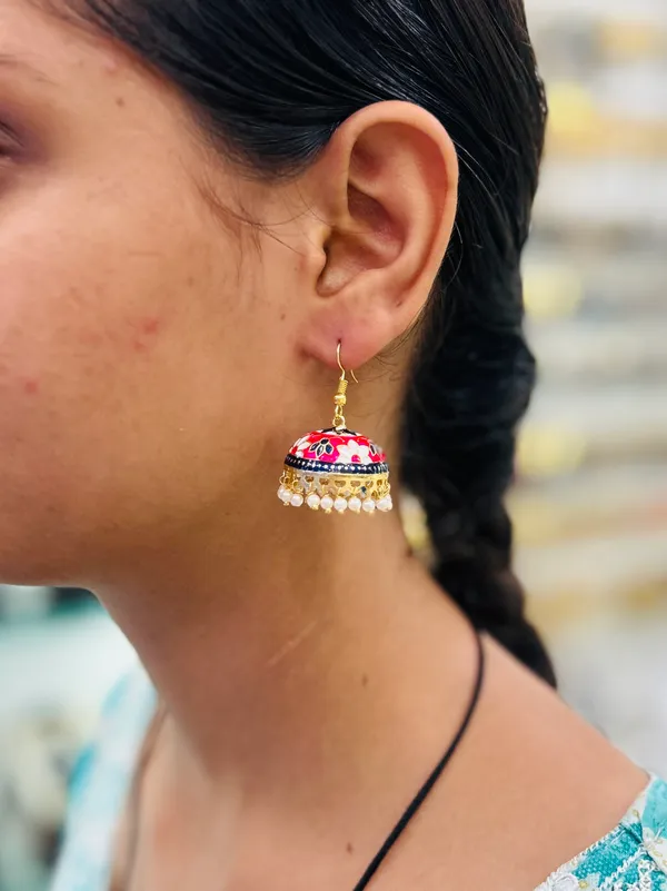 Pink_Mix_Copper_&_Brass_Premium_&_Elegant_Meenakari_Dome_Jhumka_For_Women
