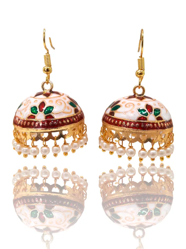 White_Mix_Copper_&_Brass_Premium_&_Elegant_Meenakari_Dome_Jhumka_For_Women