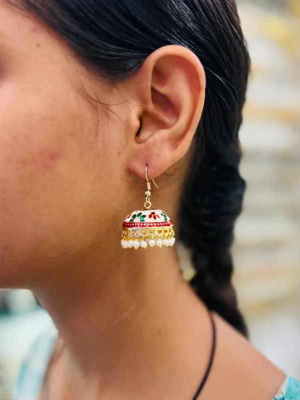 White_Mix_Copper_&_Brass_Premium_&_Elegant_Meenakari_Dome_Jhumka_For_Women