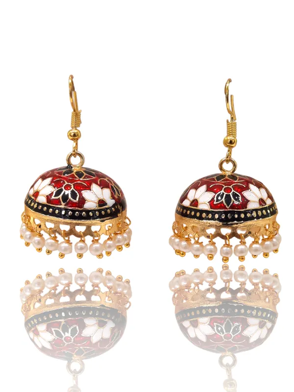 Red_Mix_Copper_&_Brass_Premium_&_Elegant_Meenakari_Dome_Jhumka_For_Women