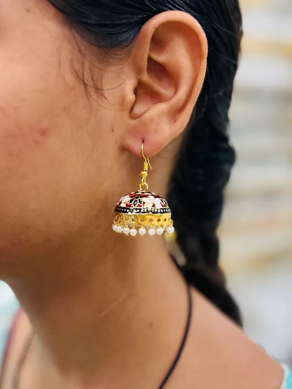 Red_Mix_Copper_&_Brass_Premium_&_Elegant_Meenakari_Dome_Jhumka_For_Women