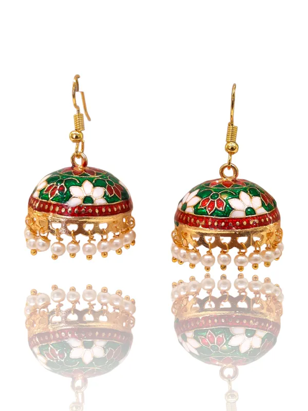 Green_Mix_Copper_&_Brass_Premium_&_Elegant_Meenakari_Dome_Jhumka_For_Women