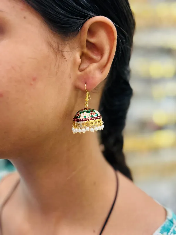 Green_Mix_Copper_&_Brass_Premium_&_Elegant_Meenakari_Dome_Jhumka_For_Women