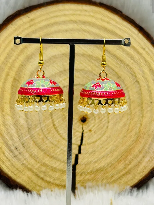 Grey_Pink_Mix_Copper_&_Brass_Premium_&_Elegant_Meenakari_Dome_Jhumka_For_Women