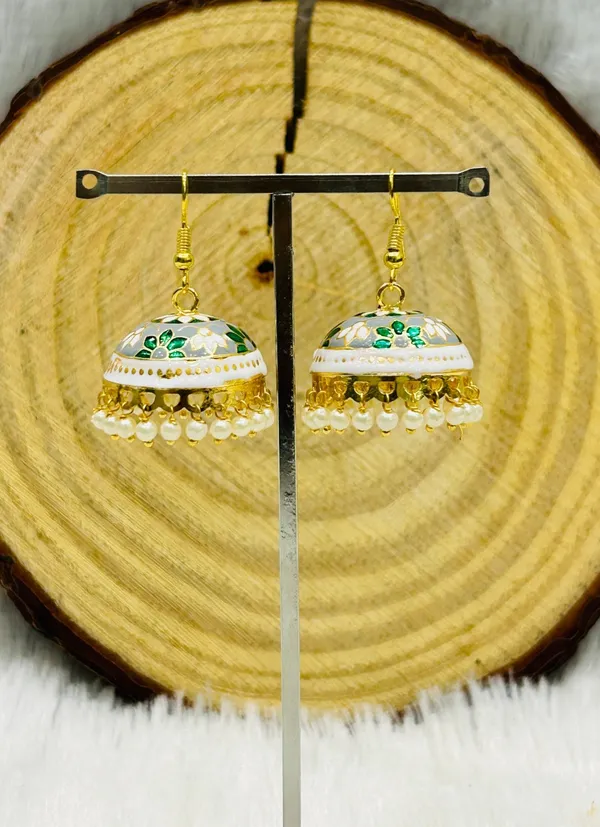 Grey_White_Mix_Copper_&_Brass_Premium_&_Elegant_Meenakari_Dome_Jhumka_For_Women